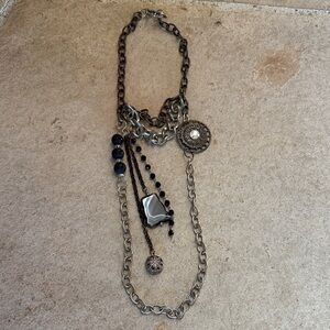 Layered Black and Silver stone and bead Necklace